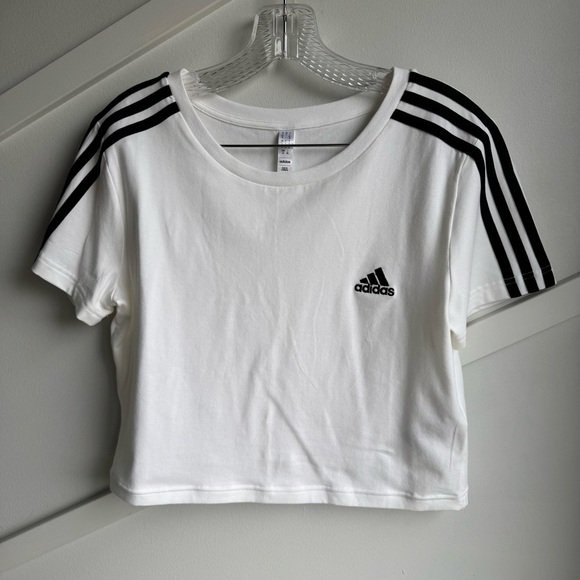 Adidas Sportswear ESSENTIALS 3 STRIPES BABY T-shirt Jersey Crop Top B&W size L - Picture 7 of 11